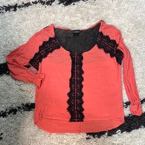 Daytrip Coral Blouse with Black Lace Detail